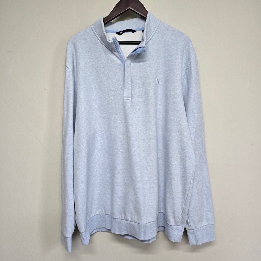 Travis Mathew 1/4 Button Pullover Mens XXXL Light Blue Five‎ Iron Golf Preppy